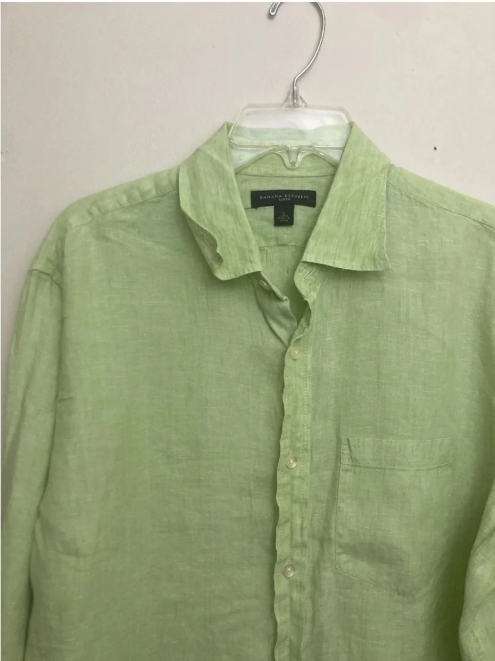 9-14 Banana Republic Button Up Shirt 100% Linen Resort Casual Green Large
